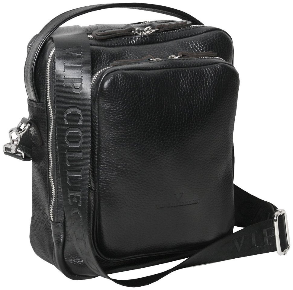 Мужская сумка барсетка из натуральной фактурной кожи с ручкой для носки Vip Collection 102646 черного цвета modnotak фото №1