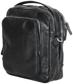 Мужская сумка барсетка из натуральной фактурной кожи с ручкой для носки Vip Collection 102646 черного цвета