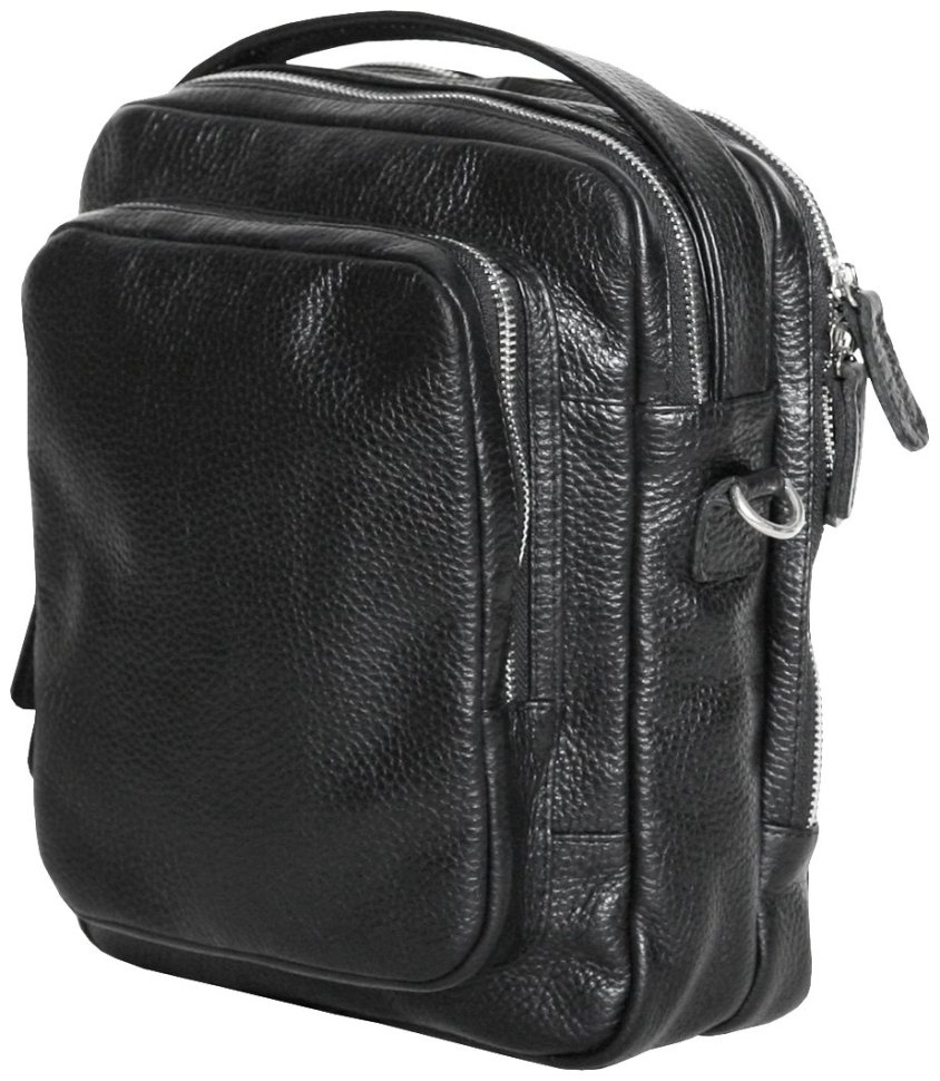 Мужская сумка барсетка из натуральной фактурной кожи с ручкой для носки Vip Collection 102646 черного цвета modnotak фото №2