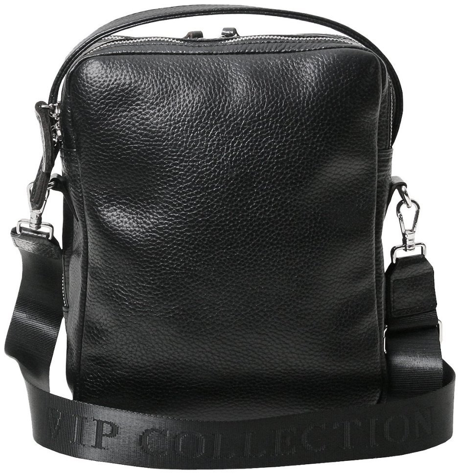 Мужская сумка барсетка из натуральной фактурной кожи с ручкой для носки Vip Collection 102646 черного цвета modnotak фото №3