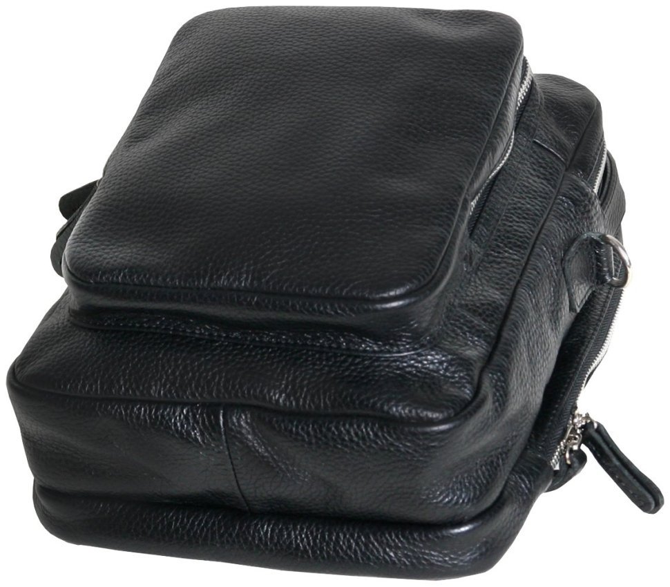 Мужская сумка барсетка из натуральной фактурной кожи с ручкой для носки Vip Collection 102646 черного цвета modnotak фото №4