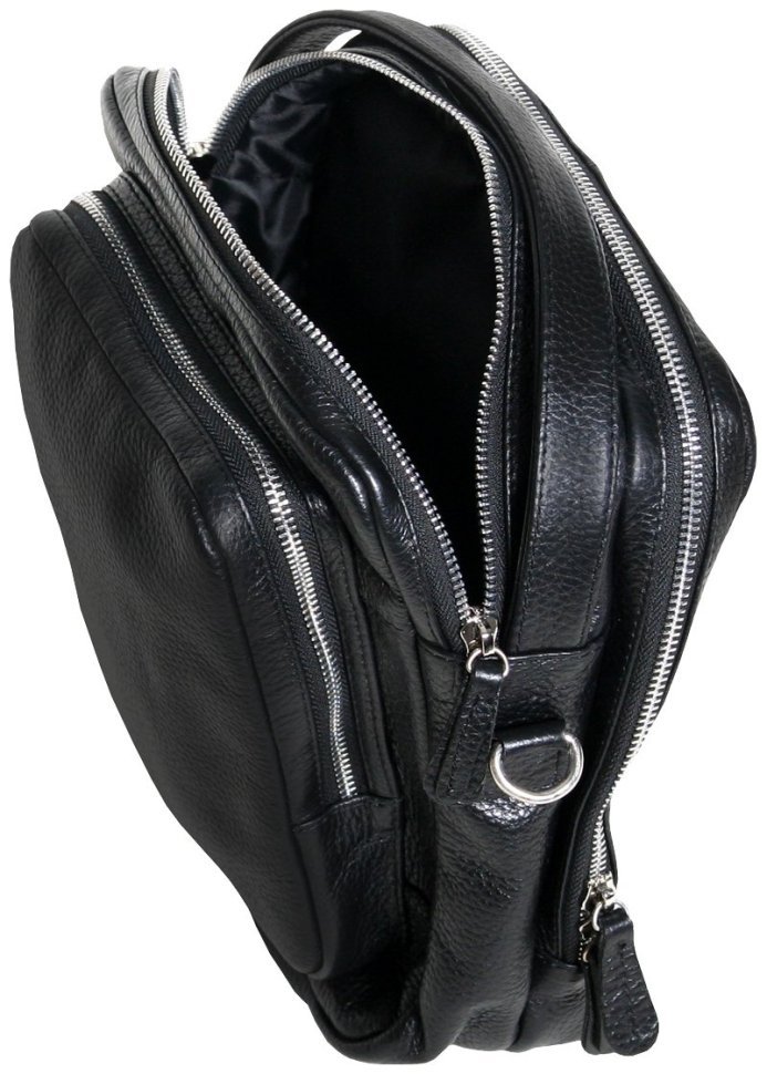 Мужская сумка барсетка из натуральной фактурной кожи с ручкой для носки Vip Collection 102646 черного цвета modnotak фото №5