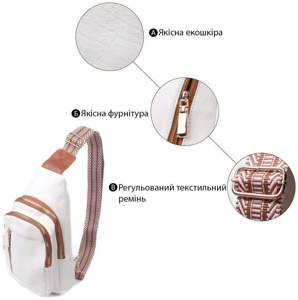 Жіноча слінг сумка зі шкірозамінника Vintage 22746 Біла фото №4 Жіноча слінг сумка зі шкірозамінника Vintage 22746 Біла modnotak фото №4