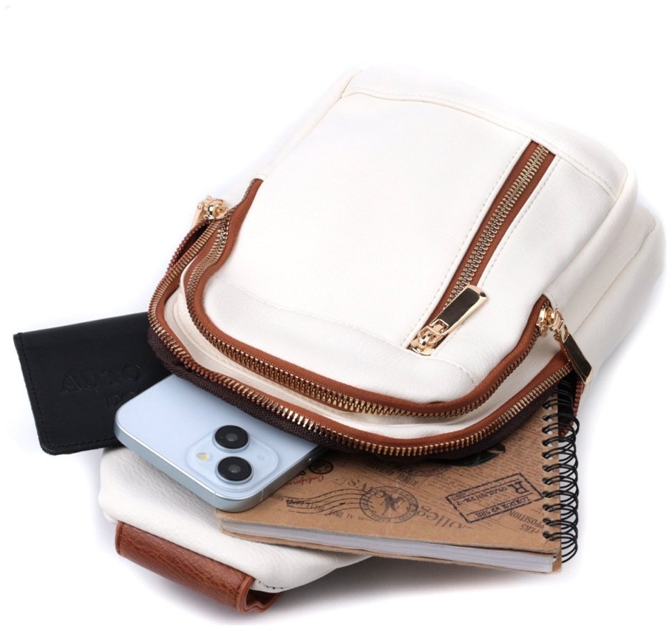 Жіноча слінг сумка зі шкірозамінника Vintage 22746 Біла фото №8 Жіноча слінг сумка зі шкірозамінника Vintage 22746 Біла modnotak фото №8