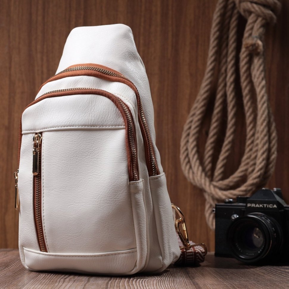 Жіноча слінг сумка зі шкірозамінника Vintage 22746 Біла фото №9 Жіноча слінг сумка зі шкірозамінника Vintage 22746 Біла modnotak фото №9