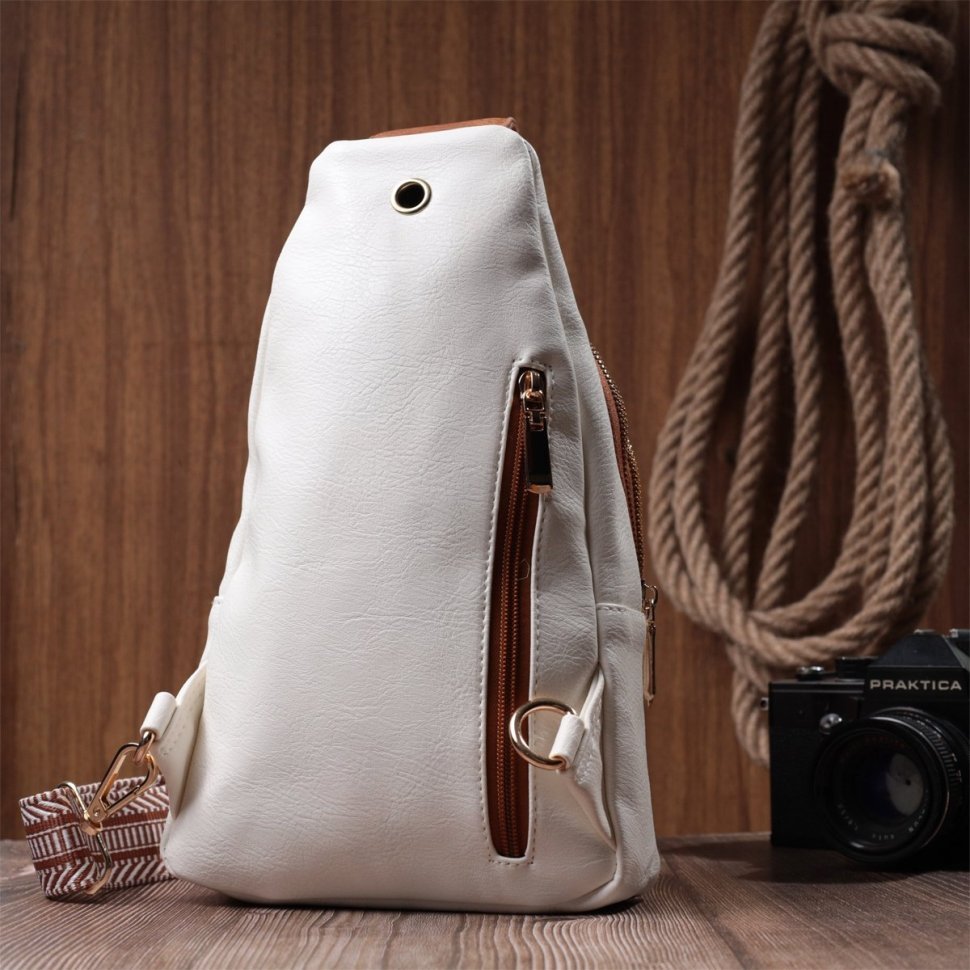 Жіноча слінг сумка зі шкірозамінника Vintage 22746 Біла фото №10 Жіноча слінг сумка зі шкірозамінника Vintage 22746 Біла modnotak фото №10