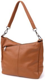 Вместительная женская сумка на 2 отделения из натуральной фактурной кожи Vintage 103146 коричневого цвета