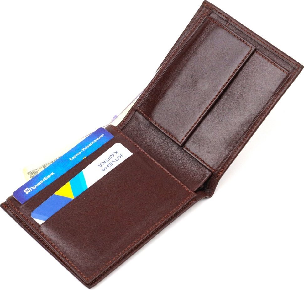 Темно-коричневе чоловіче портмоне з натуральної шкіри гладкого типу без застібки CANPELLINI (2421782)