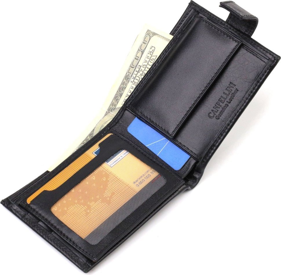Черное мужское портмоне из натуральной гладкой кожи с монетницей CANPELLINI (2421882)