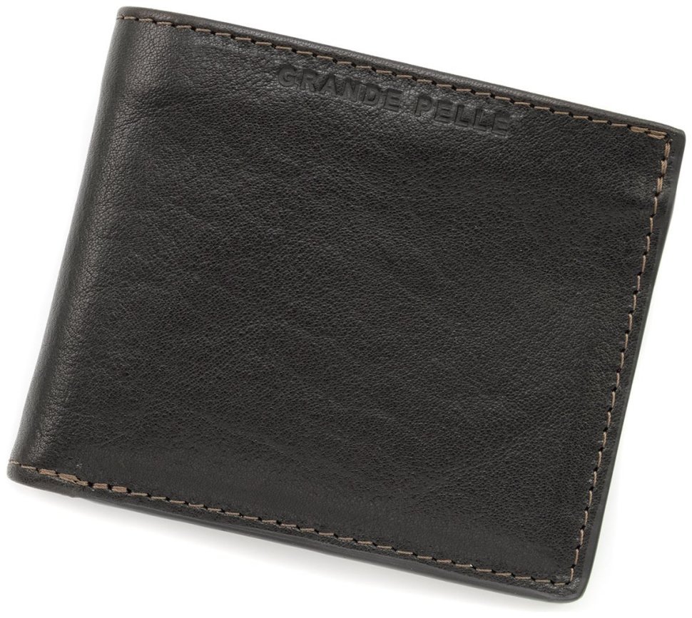 Коричневе портмоне в комбінації двох видів італійської шкіри Sorrento і флотар з фіксацією на магніт Grande Pelle 103346 modnotak фото №1