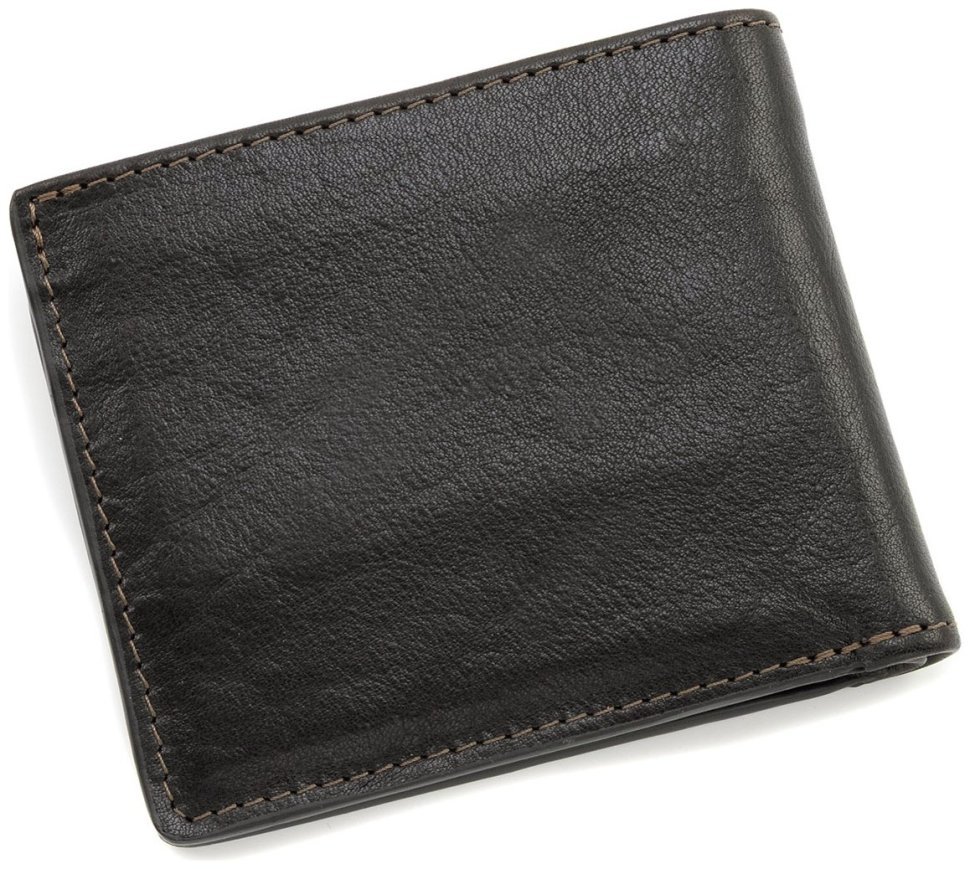 Коричневе портмоне в комбінації двох видів італійської шкіри Sorrento і флотар з фіксацією на магніт Grande Pelle 103346 modnotak фото №3