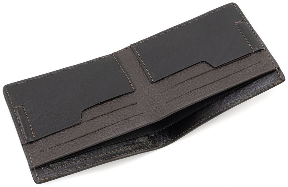 Коричневе портмоне в комбінації двох видів італійської шкіри Sorrento і флотар з фіксацією на магніт Grande Pelle 103346 modnotak фото №4