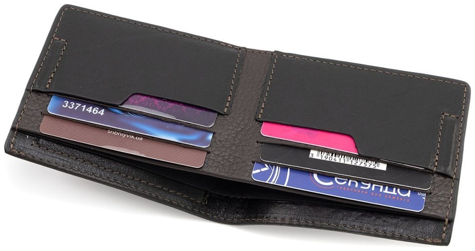 Коричневе портмоне в комбінації двох видів італійської шкіри Sorrento і флотар з фіксацією на магніт Grande Pelle 103346 modnotak фото №5
