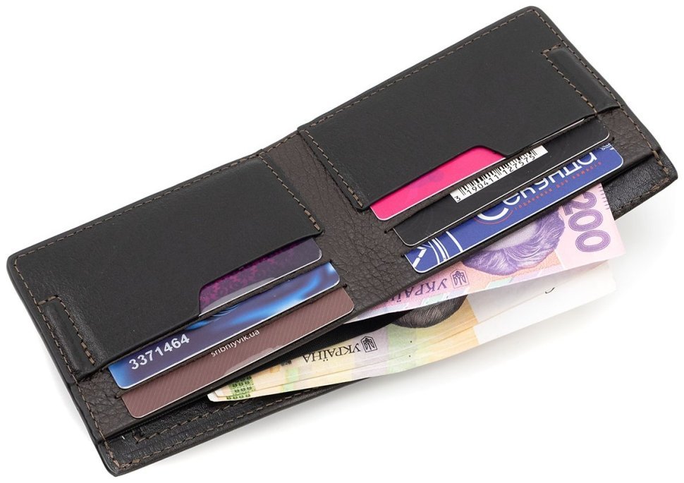 Коричневе портмоне в комбінації двох видів італійської шкіри Sorrento і флотар з фіксацією на магніт Grande Pelle 103346 modnotak фото №6