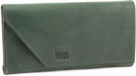 Шкіряний гаманець темно-зеленого кольору з клапаном на магніті Grande Pelle (13308)