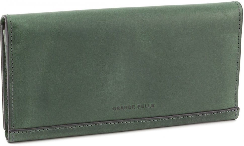 Кожаный кошелек темно-зеленого цвета с клапаном на магните Grande Pelle (13308)