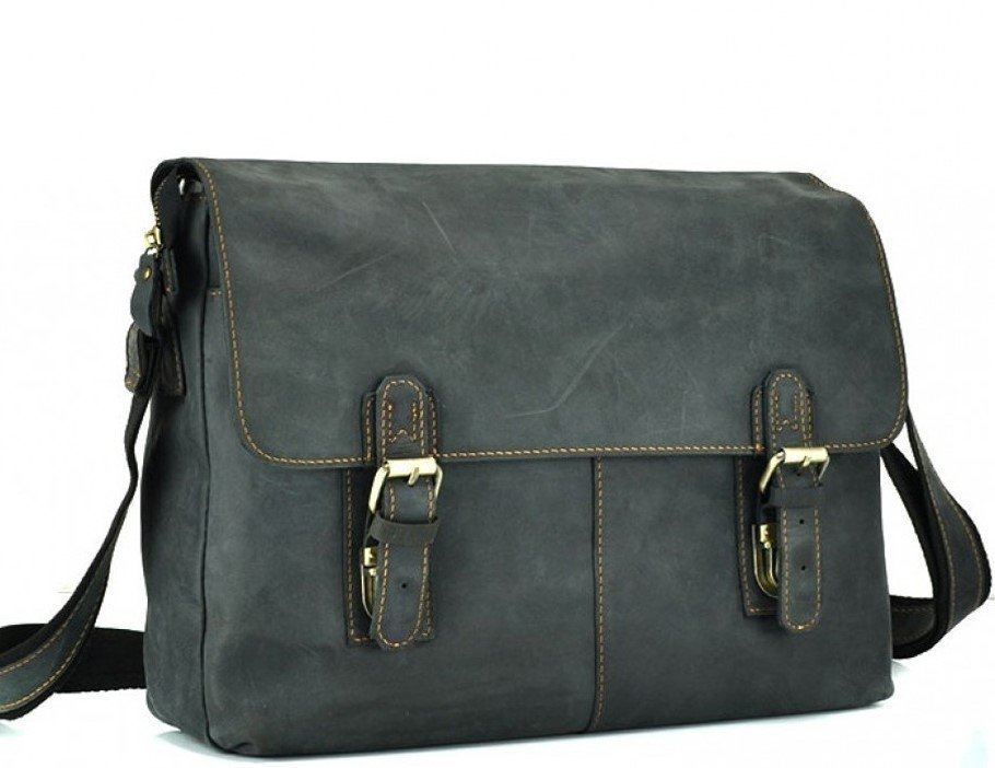 Черная вместительная мужская сумка-мессенджер из винтажной кожи Tiding Bag (15811)