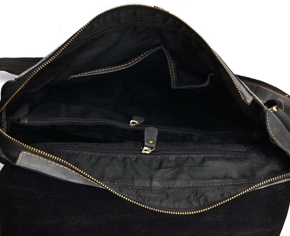 Чорна містка чоловіча сумка-месенджер з вінтажній шкіри Tiding Bag (15811)