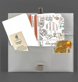 Жіночий тревел-кейс сірого кольору з якісної шкіри з фіксацією BlankNote Journey (12900)