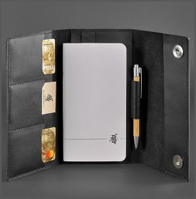 Кожаный блокнот (Софт-бук) черного цвета с ручкой в комплекте BlankNote (13946)