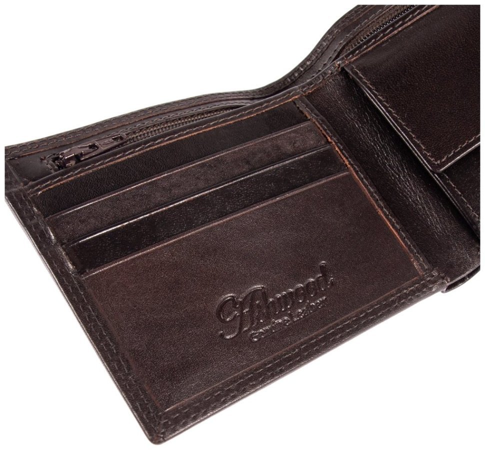 Портмоне мужское из гладкой кожи на кнопке коричневого цвета Ashwood VT 94046 с RFID-защитой modnotak фото №6
