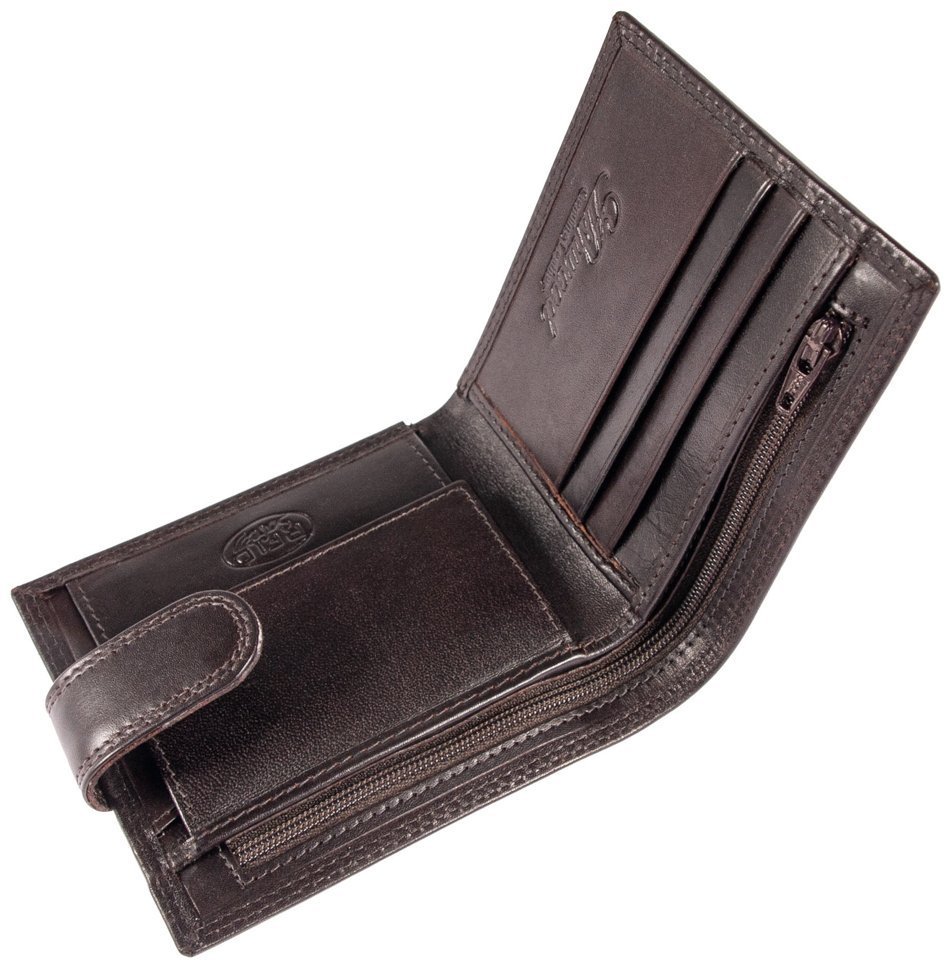 Портмоне мужское из гладкой кожи на кнопке коричневого цвета Ashwood VT 94046 с RFID-защитой modnotak фото №8