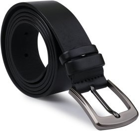 Универсальный кожаный мужской ремень черного цвета с сатиновой пряжкой Vintage 2420747