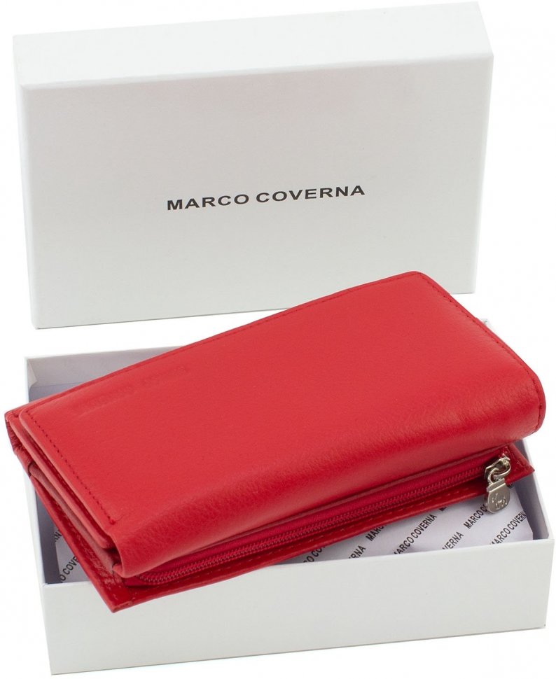 Червоний невеликий шкіряний гаманець з фіксацією на магнітах - Marco Coverna (17562)