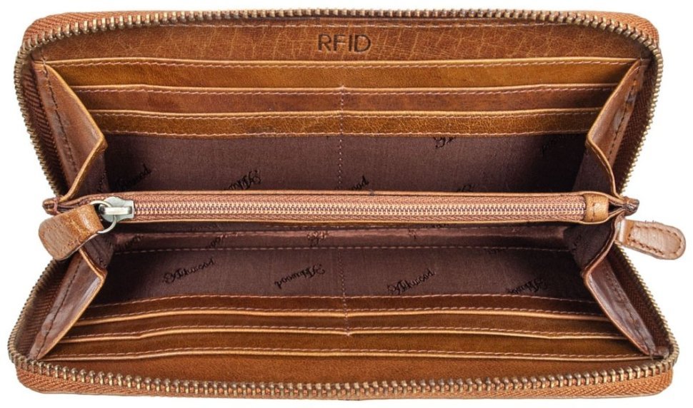 Женский кошелек из гладкой кожи на молнии с RFID-защитой Ashwood T90 94246 коричневого цвета modnotak фото №4