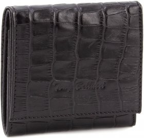 Невеликий гаманець чорного кольору з натуральної шкіри з тисненням Tony Bellucci (10773)