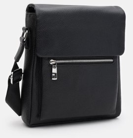 Мужская сумка планшет через плечо из качественной фактурной кожи черного цвета Borsa Leather 104546