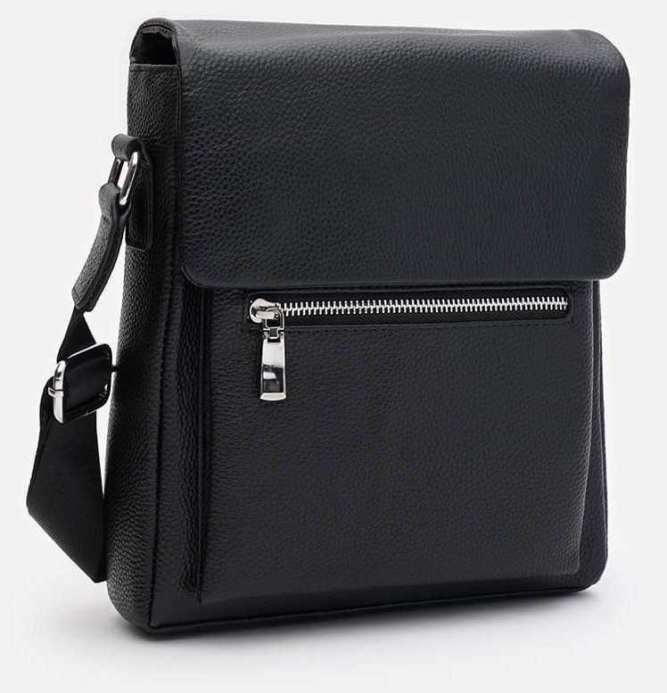 Мужская сумка планшет через плечо из качественной фактурной кожи черного цвета Borsa Leather 104546 фото №2 Мужская сумка планшет через плечо из качественной фактурной кожи черного цвета Borsa Leather 104546 modnotak фото №2