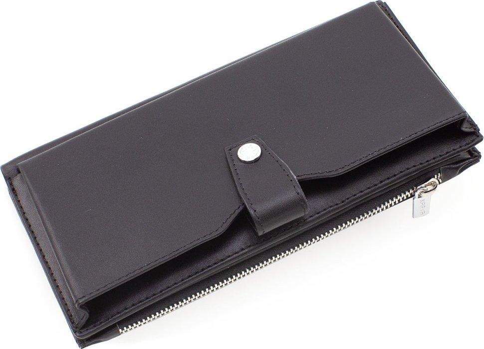 Чорний чоловічий гаманець із гладкої шкіри на магнітах KARYA (22019)