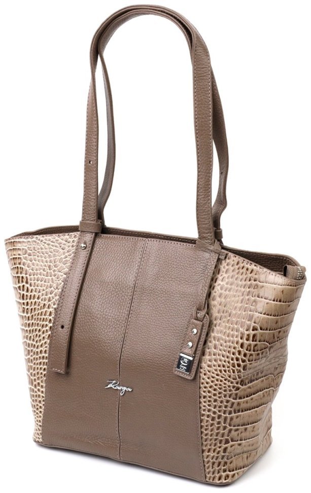 Бежевая женская сумка-тоут из натуральной кожи со вставками под кожу рептилии KARYA (2420832) modnotak фото №23