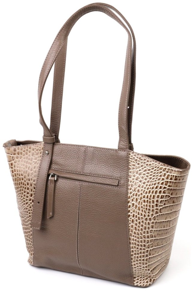 Бежевая женская сумка-тоут из натуральной кожи со вставками под кожу рептилии KARYA (2420832) modnotak фото №24