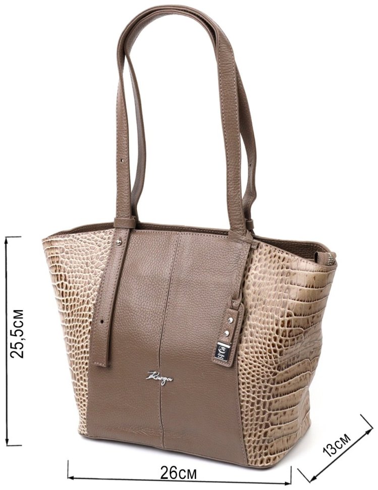 Бежевая женская сумка-тоут из натуральной кожи со вставками под кожу рептилии KARYA (2420832) modnotak фото №25