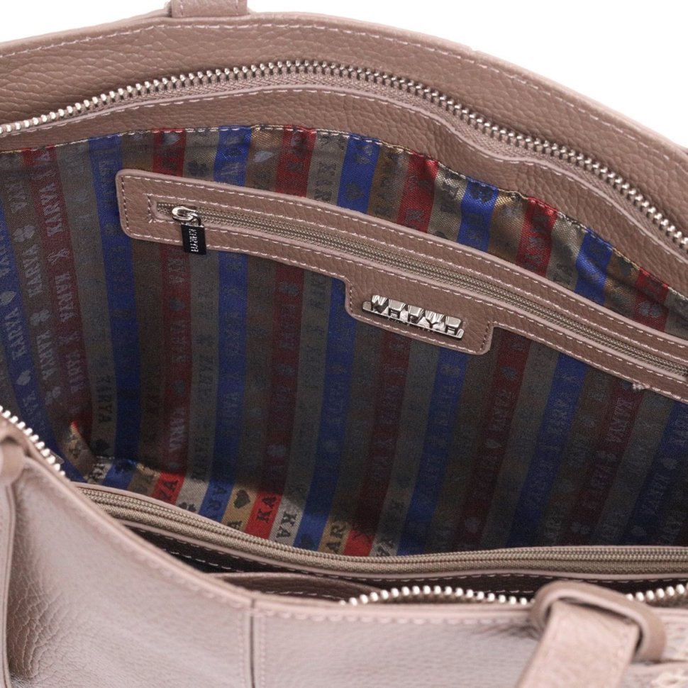 Бежевая женская сумка-тоут из натуральной кожи со вставками под кожу рептилии KARYA (2420832) modnotak фото №28