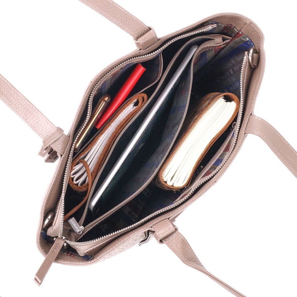 Бежевая женская сумка-тоут из натуральной кожи со вставками под кожу рептилии KARYA (2420832) modnotak фото №29