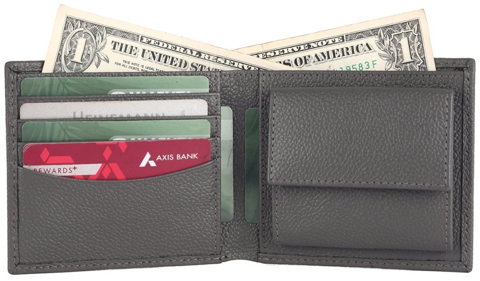 Мужское портмоне без застежки из фактурной кожи серого цвета Brampton London Plutus 94546 modnotak фото №2