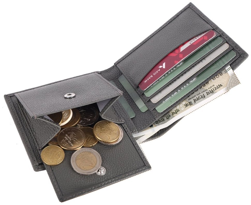 Мужское портмоне без застежки из фактурной кожи серого цвета Brampton London Plutus 94546 modnotak фото №4