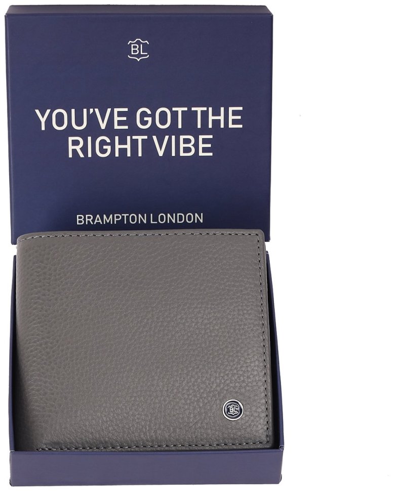 Мужское портмоне без застежки из фактурной кожи серого цвета Brampton London Plutus 94546 modnotak фото №5