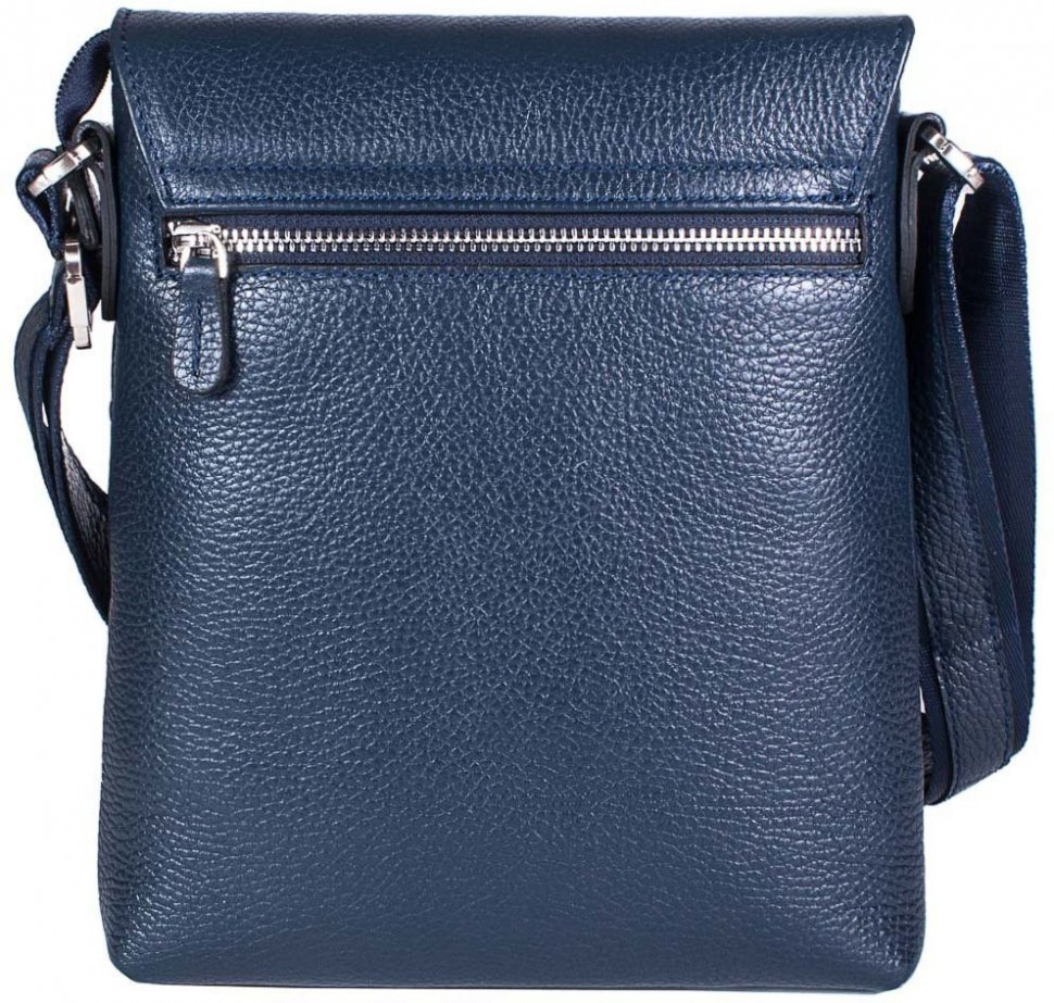 Синяя мужская сумка-планшет из натуральной кожи с плечевым ремнем DESISAN (19183)