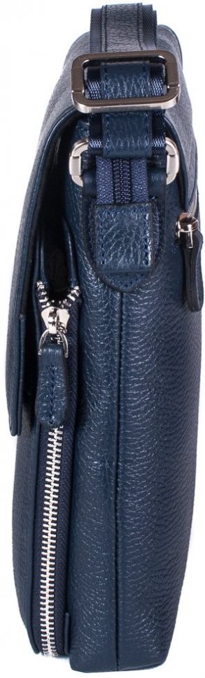 Синяя мужская сумка-планшет из натуральной кожи с плечевым ремнем DESISAN (19183)