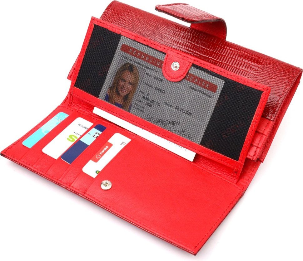 Жіночий гаманець із натуральної лакованої шкіри червоного кольору KARYA (2421032) modnotak фото №5