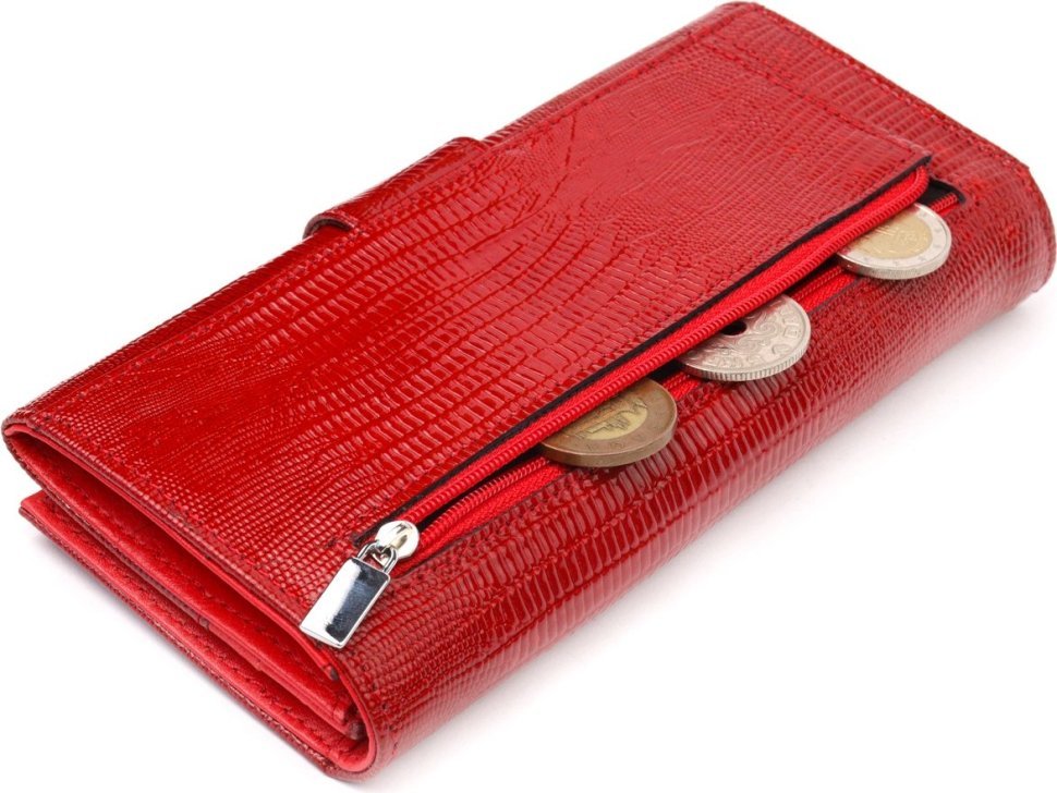 Жіночий гаманець із натуральної лакованої шкіри червоного кольору KARYA (2421032) modnotak фото №7