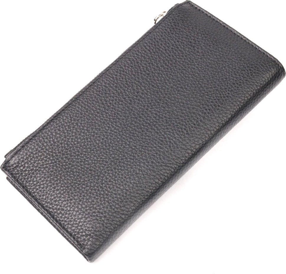 Чорний гаманець із натуральної шкіри на кнопці KARYA (2421132)