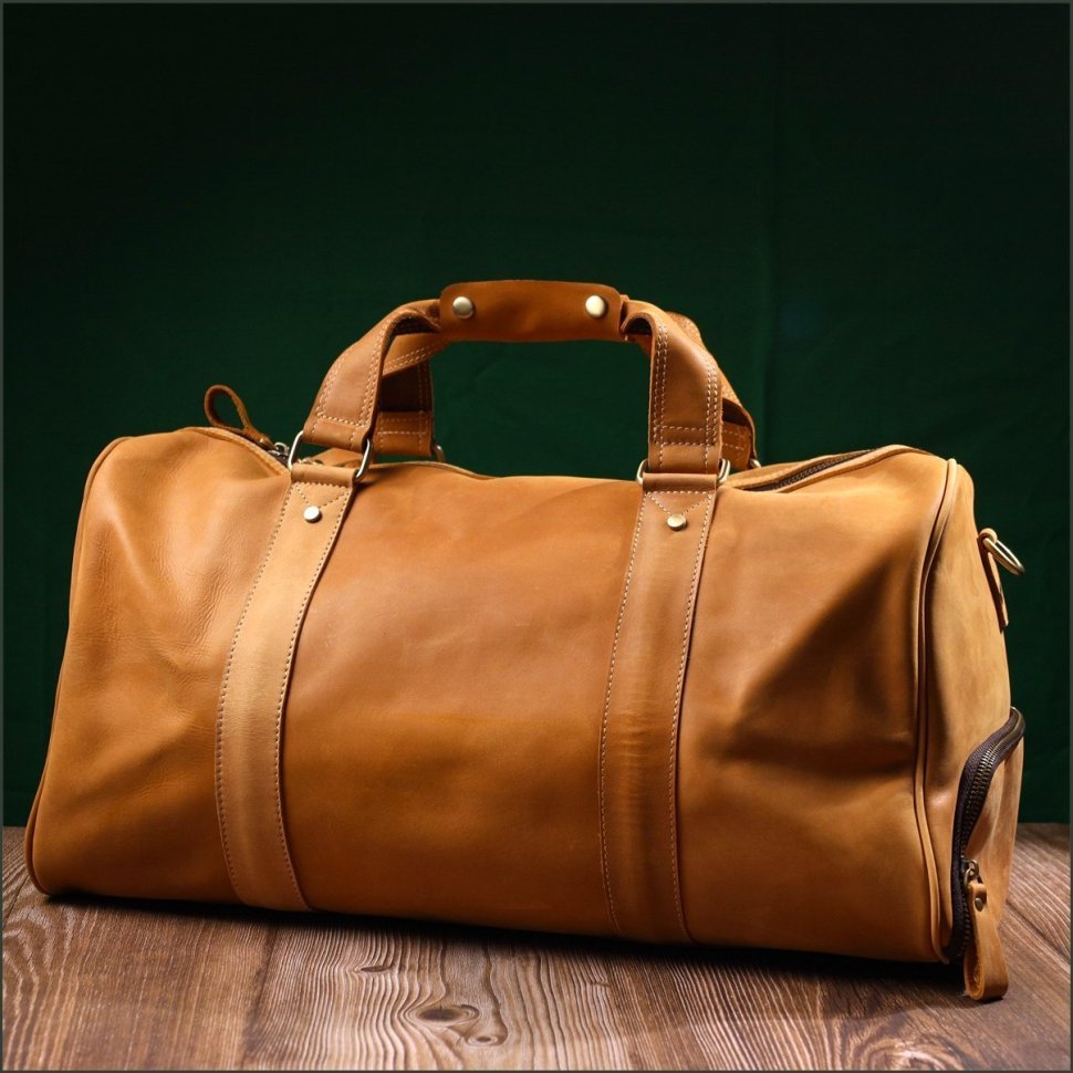 Светло-коричневая дорожная сумка из винтажной кожи с ручками Vintage 2422140