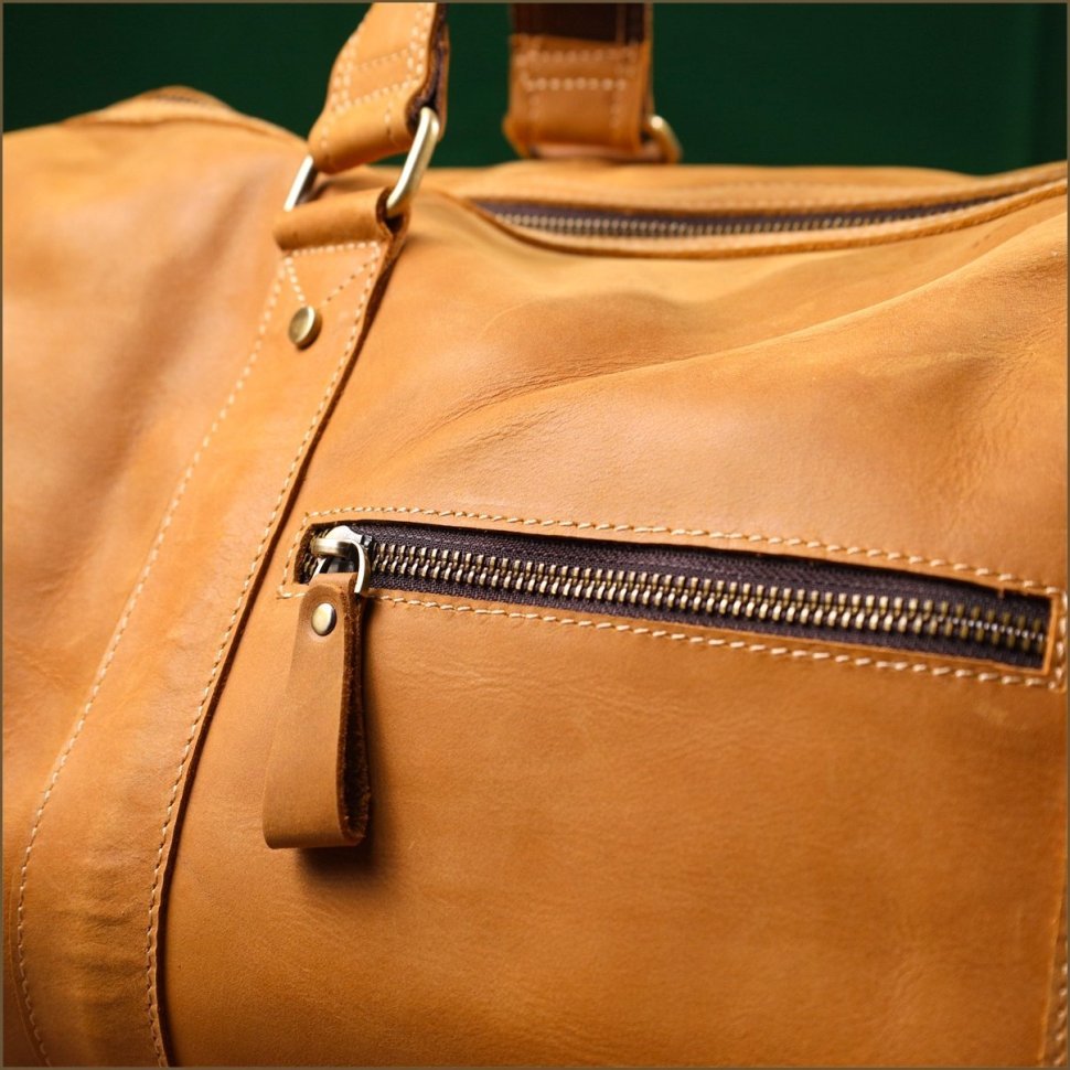 Светло-коричневая дорожная сумка из винтажной кожи с ручками Vintage 2422140