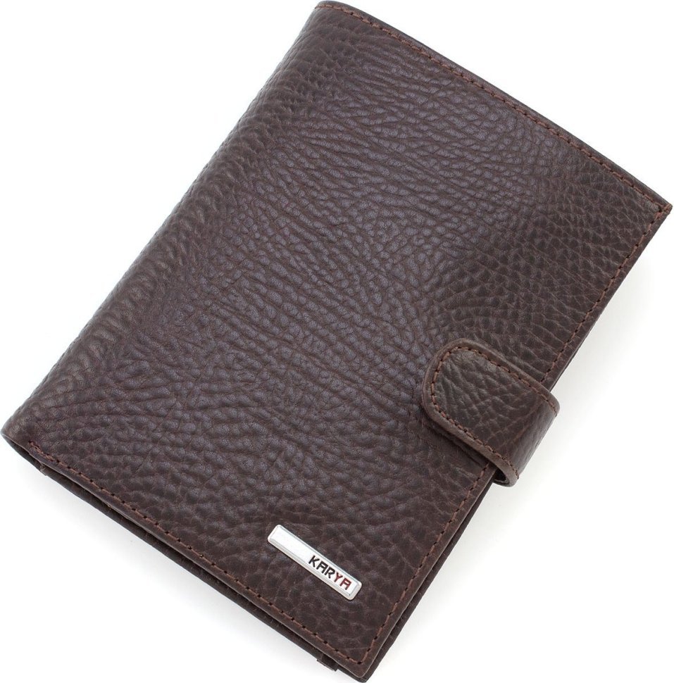 Шкіряне чоловіче портмоне темно-коричневого кольору з блоком під документи KARYA (55946)