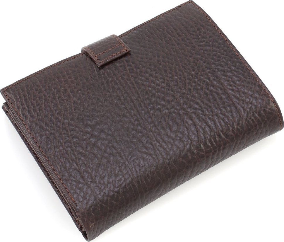 Шкіряне чоловіче портмоне темно-коричневого кольору з блоком під документи KARYA (55946)